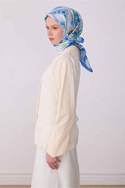 Belli Μοτίβο Μπλε Αντικειμένου 100% Τουίλ Μετάξι Κασκόλ 4316-80