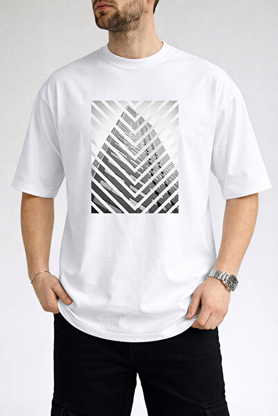 caddekombin Ανδρικό λευκό μπλουζάκι με λαιμόκοψη σε σχήμα V και στάμπα με εικ...