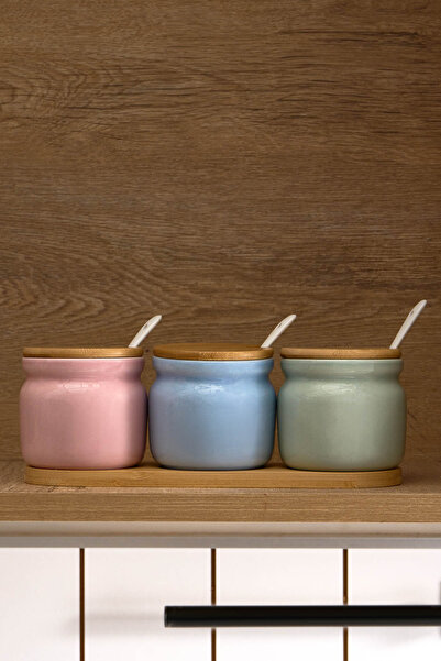 Karaca Portobello Bamboo Lid Seasoning Set with 3 Trays and Spoon