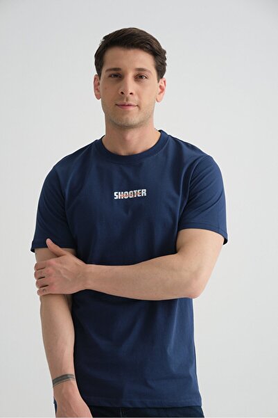 Shooter Sportswear Indigo Men's T-Shirt Minimal Printed Cotton Fabric Standar...
