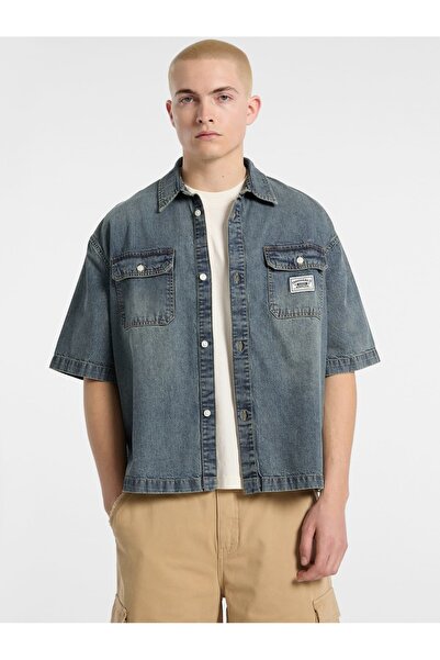 Guess GO BOXY DENIM SS SHIRT Erkek Mavi Gömlek M5GH83D5OUA-FZMD