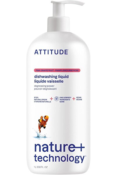 Attitude سائل غسيل الأطباق، نباتي، مضاد للحساسية، صديق للبيئة، برائحة الجريب ...
