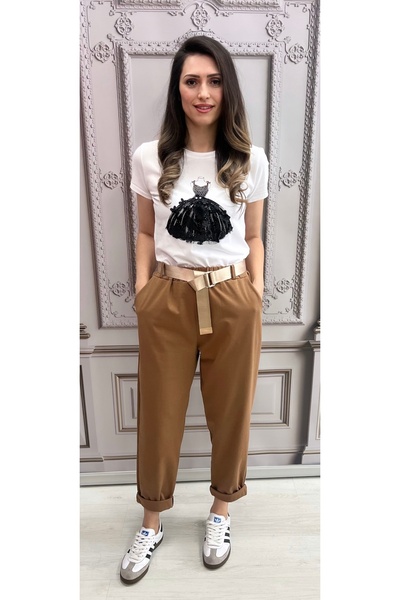 OnlyForYou Tapered pants made of elastic cotton and belt included