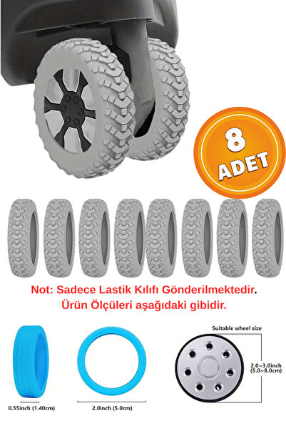 İstisna 8 Adet Gri Bavul Tekerlek Kılıfı Valiz Tekerleği Silikon Aşınmaya Day...