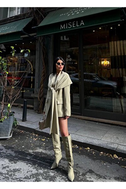 Ekim Store Önü Şallı Bağlama Detaylı İkili Blazer Takım