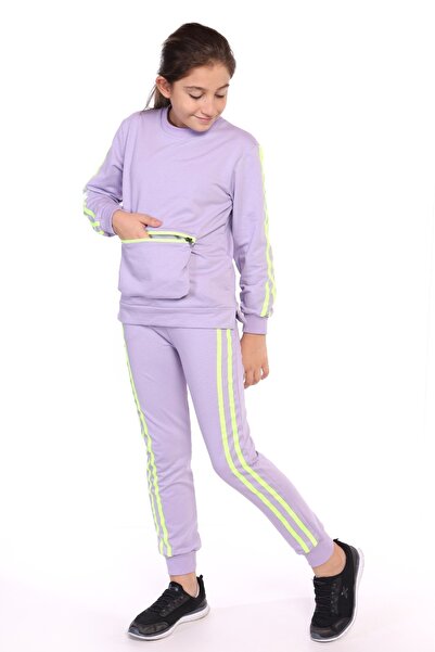 Toontoy Girl's 2-Piece Set: Crew Neck Sweatshirt with Pocket & Jogger Sweatpa...