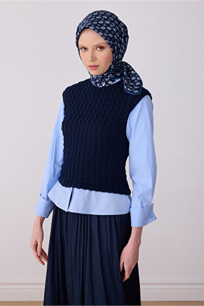 Belli Navy blue ethnic pattern 100% twill silk scarf 4308-04