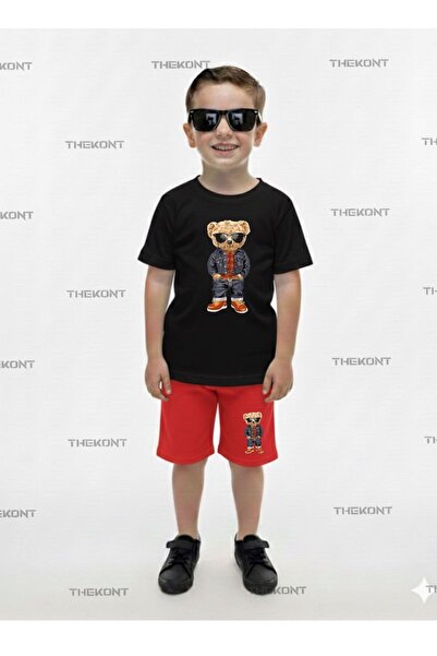 THEKONT SET PENTRU COPII - TRICOU CU PANTALONI SCURTĂ CU IMPRIMARE URȘ ÎN CĂM...