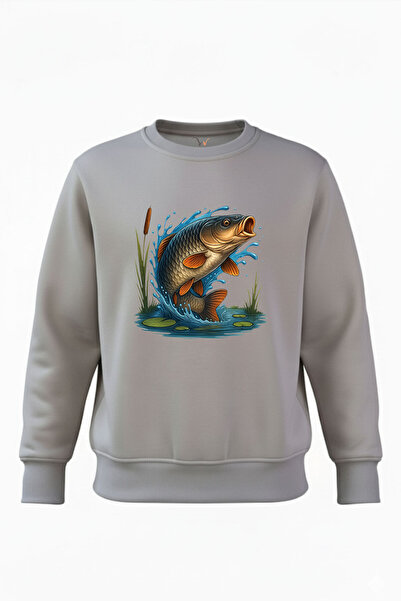 WİDİ Pescuit în aer liber, cu imprimeu cu pește crap, 100% bumbac, croială no...