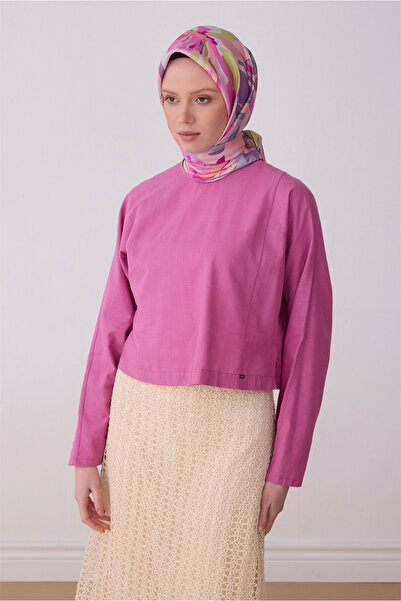 Belli Eșarfă din mătase twill 100% cu model floral multicolor fucsia 4315-35