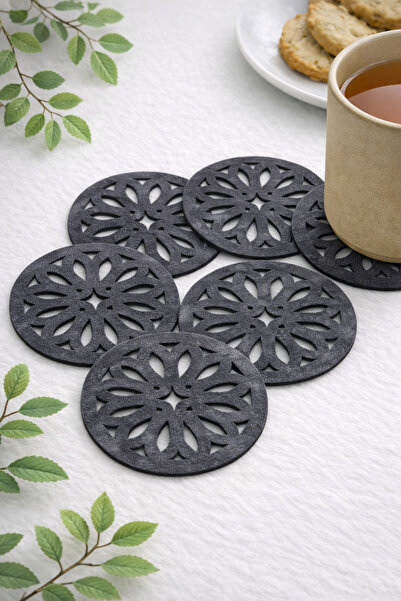Ergüven Home Dark Gray Set of 6 Round Coasters 10X10Cm
