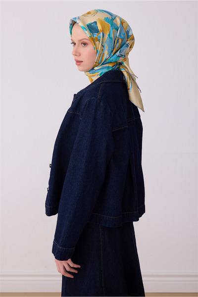 Belli Eșarfă albastră multicoloră cu model abstract, 100% mătase twill 4310-83