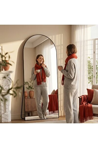 Mtanvxay مرآة ديكور كبيرة 80×180 سم، إطار حديدي مقوس، زوايا مستديرة، يمكن وضع...