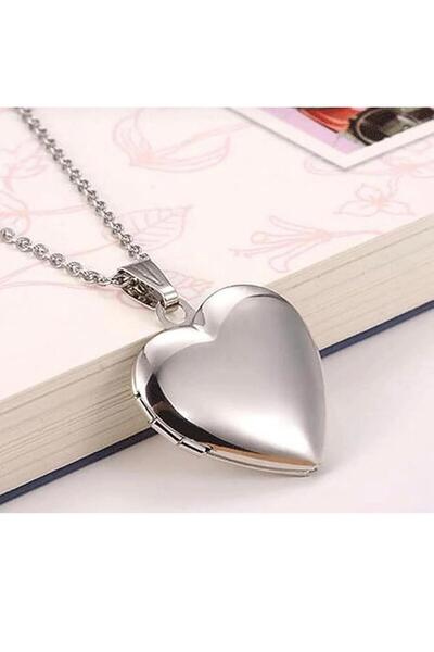 Yuchicly Photo-Insertable Openable Heart Necklace – Steel Plain Design