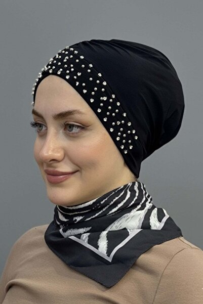 levamor eşarp şal LEVAMOR Kadın Işıltılı Taşlı İncili Lüks Abiye Hazır Bone S...