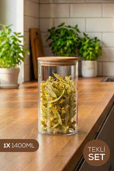 Vienev Glass Jar with Bamboo Lid 1400 ml - Food Organizer Storage Container