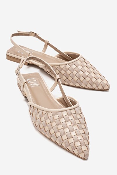 LuviShoes Sandale de damă CHANDA, bej, cu detalii tricotate și vârf ascuțit