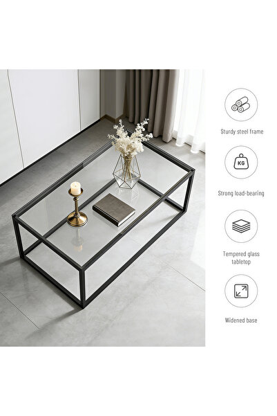 EqiEch طاولة قهوة زجاجية بسيطة مستطيلة الشكل مع مساحة مفتوحة لغرفة المعيشة أو...