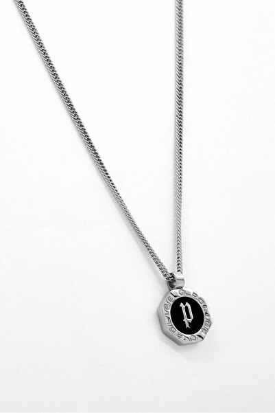 Police Men Brand Logo Metal Chained Necklace, Silver