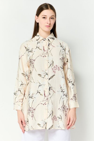 Kathy Ireland Women Pointed Collar Long Sleeve Floral Print Shirt, Multicolor