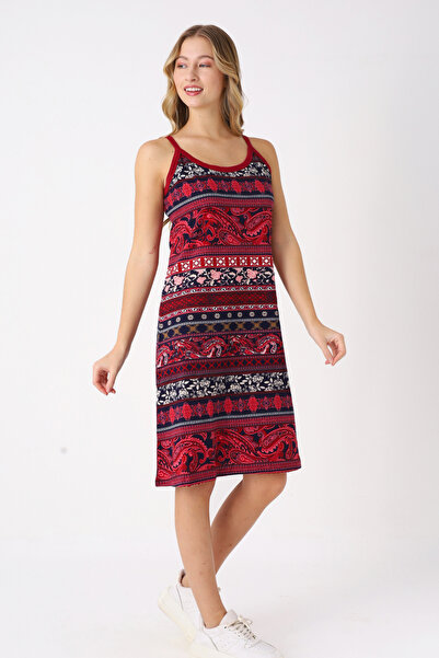 İntensive Black Mixed Patterned 100% Cotton Summer Strap Dress