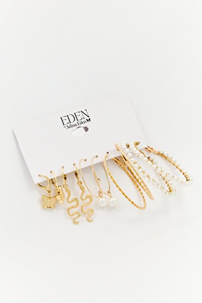 EDEN by Adina Women 5 Pairs Butterflies, Snakes, Pearls Earrings Set, Multicolor