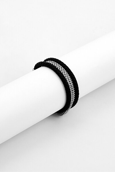 Police Men Fashionable Leather Bracelet, Black