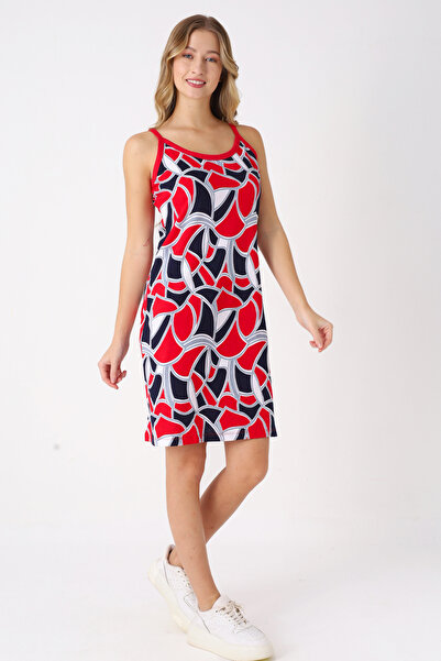 İntensive Black Patterned 100% Cotton Summer Strap Women's Dress