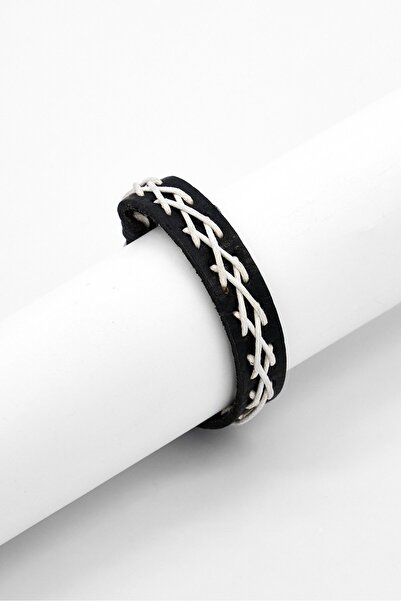 Steeltime Men Leather String Bracelet, Black