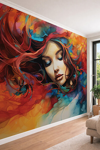 dreamwall Sanatsal Soyut Kadın Portresi Renkli Dışavurumcu Tek Parça Tekstil ...