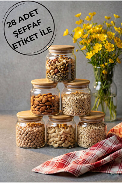 Frolde 6'lı Bambu Vakum Kapaklı Cam Saklama Kabı Seti Bakliyat Erzak Kavanozu...