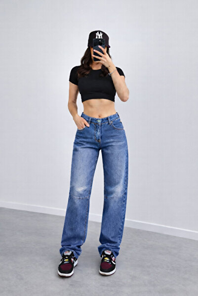 MADAME MELEK Baggy Buckle Detail Loose Fit Wide Leg Comfortable Baggy Jean De...