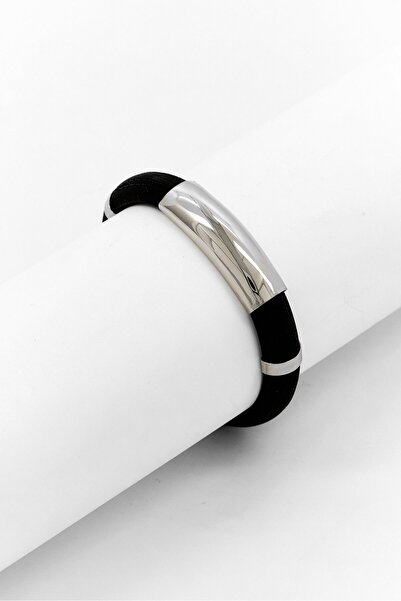 Steeltime Men Rubber With Greek Design Bracelet, Black