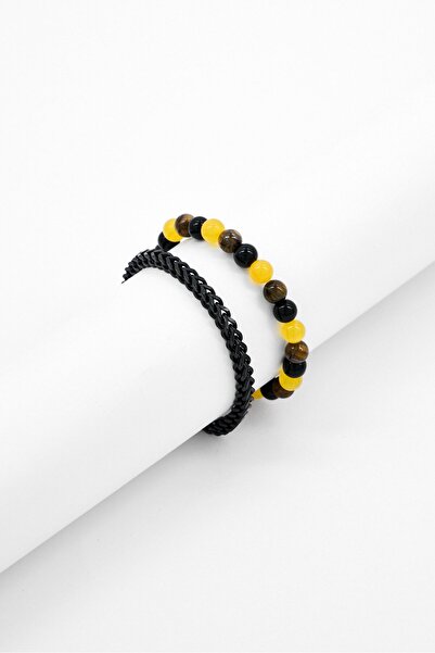 Nautica Men 2 Pcs Cuban Chain And Double Stranded Beaded Bracelet Set, Multic...