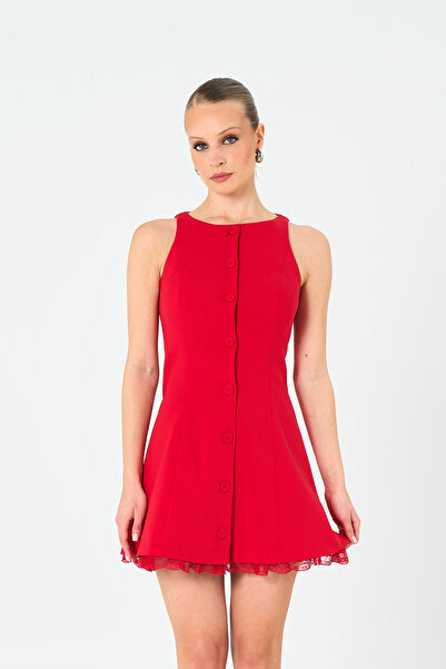 Thalure Women's Red Mini Dress with Lace Hem