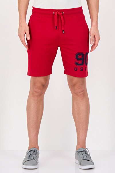 U.S. Polo Assn. شورت رجالي أساسي مطبوع برسومات، أحمر