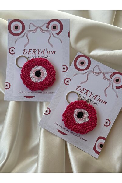 Puffybaby Pembe Nazarboncuğu Punch Anahtarlık - Mevlüt Hediyelik - 15 Adet