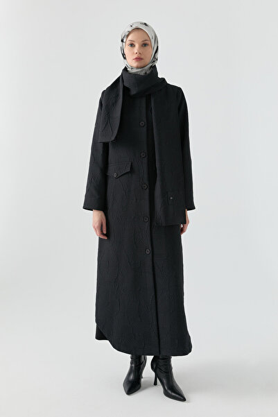 Tuğba Kombinli Atkılı Kapitone Pardesü - Siyah