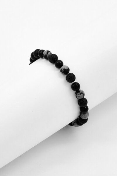 Steeltime Men Lava Agate Beaded Bracelet, Dark Grey