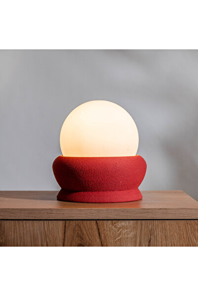 TABART OVO – Kırmızı Beton Gövdeli Dekoratif Masa Lambası LED Ampul Hediyeli