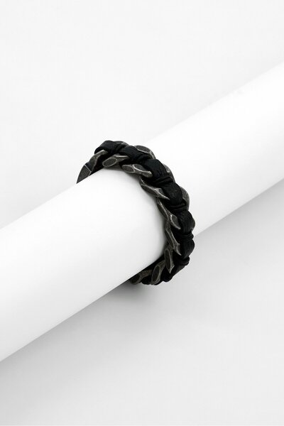 Police Men Fashionable Leather Shock Chain Bracelet, Black