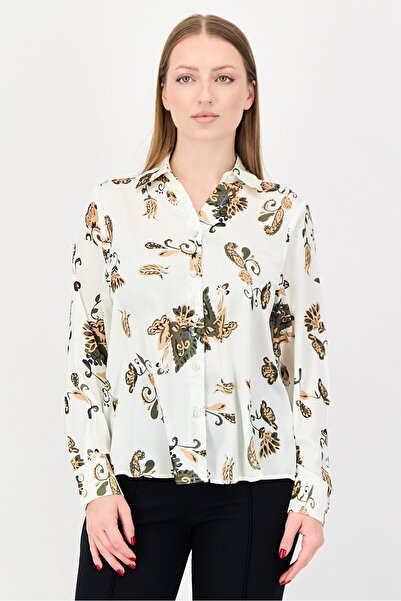Kathy Ireland Women Spread Collar Long Sleeves Floral Print Shirt, Multicolor