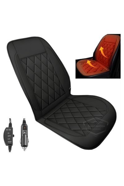 caralp Car Interior Seat Heater Auto Heated Seat Cushion with Cigarette Lighter Port Heat Adjustable Black 12V 1 Piece