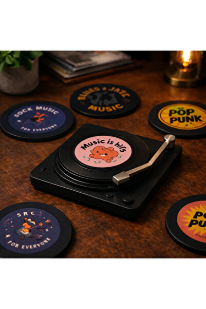 Anka Collection Eski Plak Çalar, 6'lı Bardak Altlığı 12x12