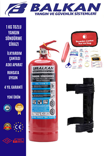 BALKAN YANGIN VE GÜVENLİK SİSTEMLERİ 1 KG YANGIN TÜPÜ +İLKYARDIM SETİ+ASKI AP...