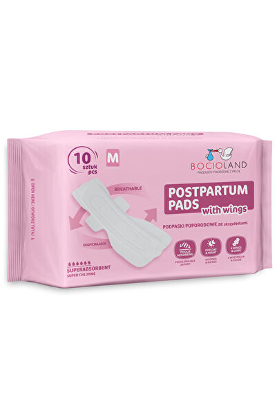 Bocioland Set 10 bucati tampoane postnatale BL156 cu aripi de prindere, night...