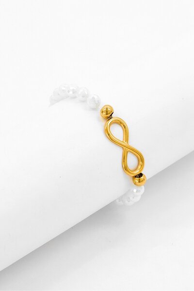 Piatella Women Simulated Pearls Infinity Charm Bracelet, Ivory