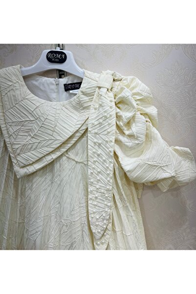 Rawai Roma Soft white girls' dress with embossed patterns for special occasions