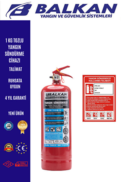 BALKAN YANGIN VE GÜVENLİK SİSTEMLERİ 1 KG YANGIN TÜPÜ TÜVTÜRK UYUMLU TSE CE B...