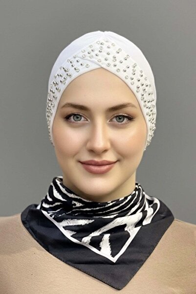 levamor eşarp şal LEVAMOR Kadın Işıltılı Taşlı İncili Lüks Abiye Hazır Bone B...